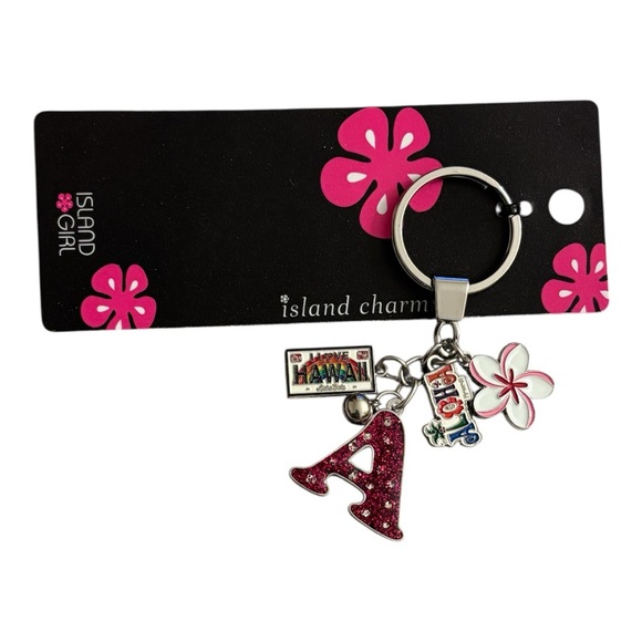 NWT A Keychain Island Girl Island Charms Aloha I Love Hawaii Hibiscus Colorful - Picture 1 of 4